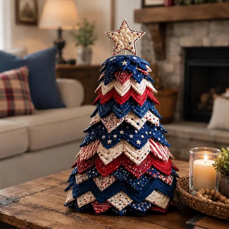 đ„LAST DAY 50% OFF - đAmericana Christmas Tree Quilt Kit â Easy Layered Fabric Holiday DĂ©cor for Quilting Lovers