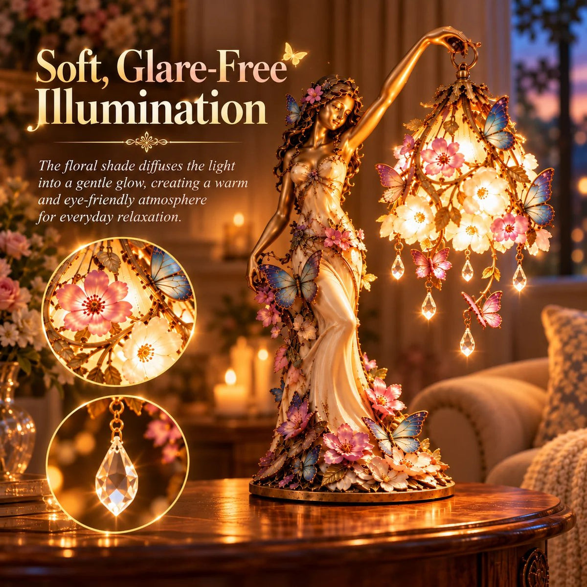 🦋 ✨Butterfly Lady Accent Lamp, Elegant Flower Goddess Light with Sparkling Crystal Drops for Home Decor🦋