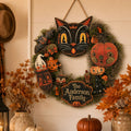 🐈 Last Day 50% OFF✨-🎃Personalized Black Cat Halloween Door Sign with Family Name for Cozy Fall Porch Decor 🐈⬛