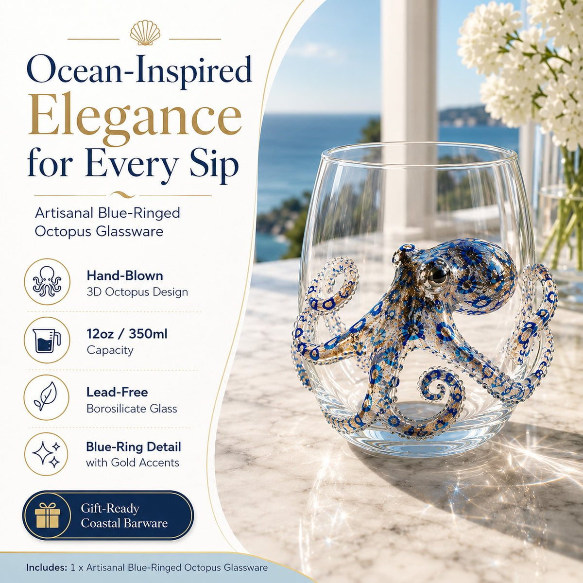 đ 3D Ocean Animal Artisan Glassware Collection for Fresher Sips, Coastal Elegance & Elevated Home Bar Vibes