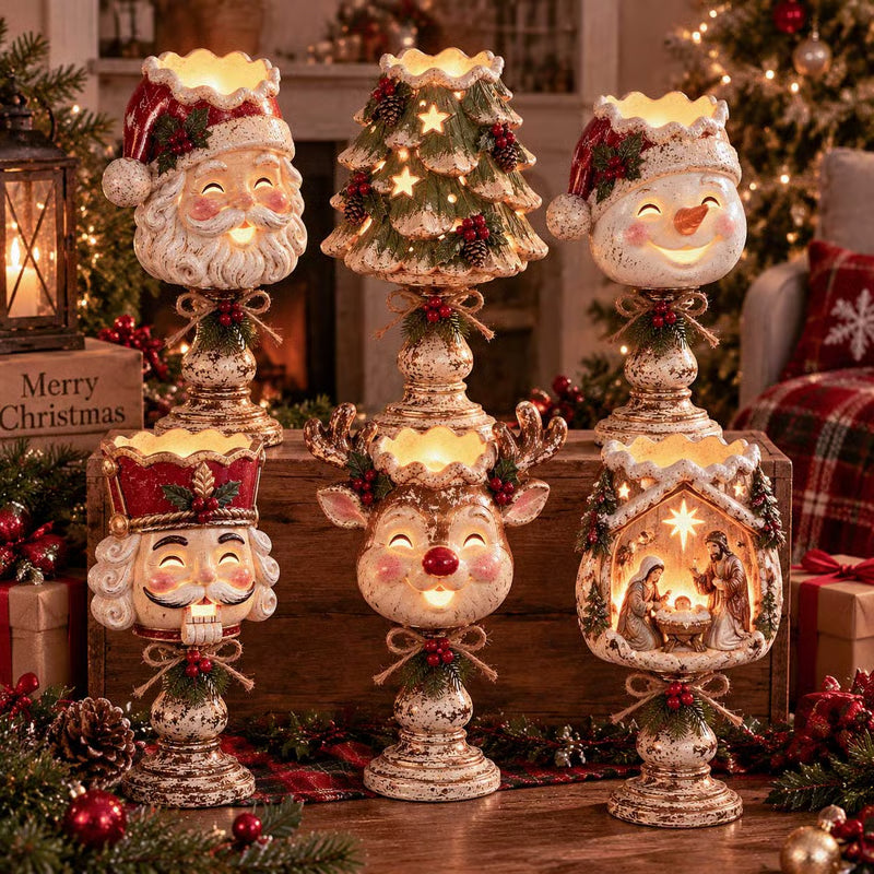 🎄🕯️Vintage Distressed Christmas Pedestal Candle Holder