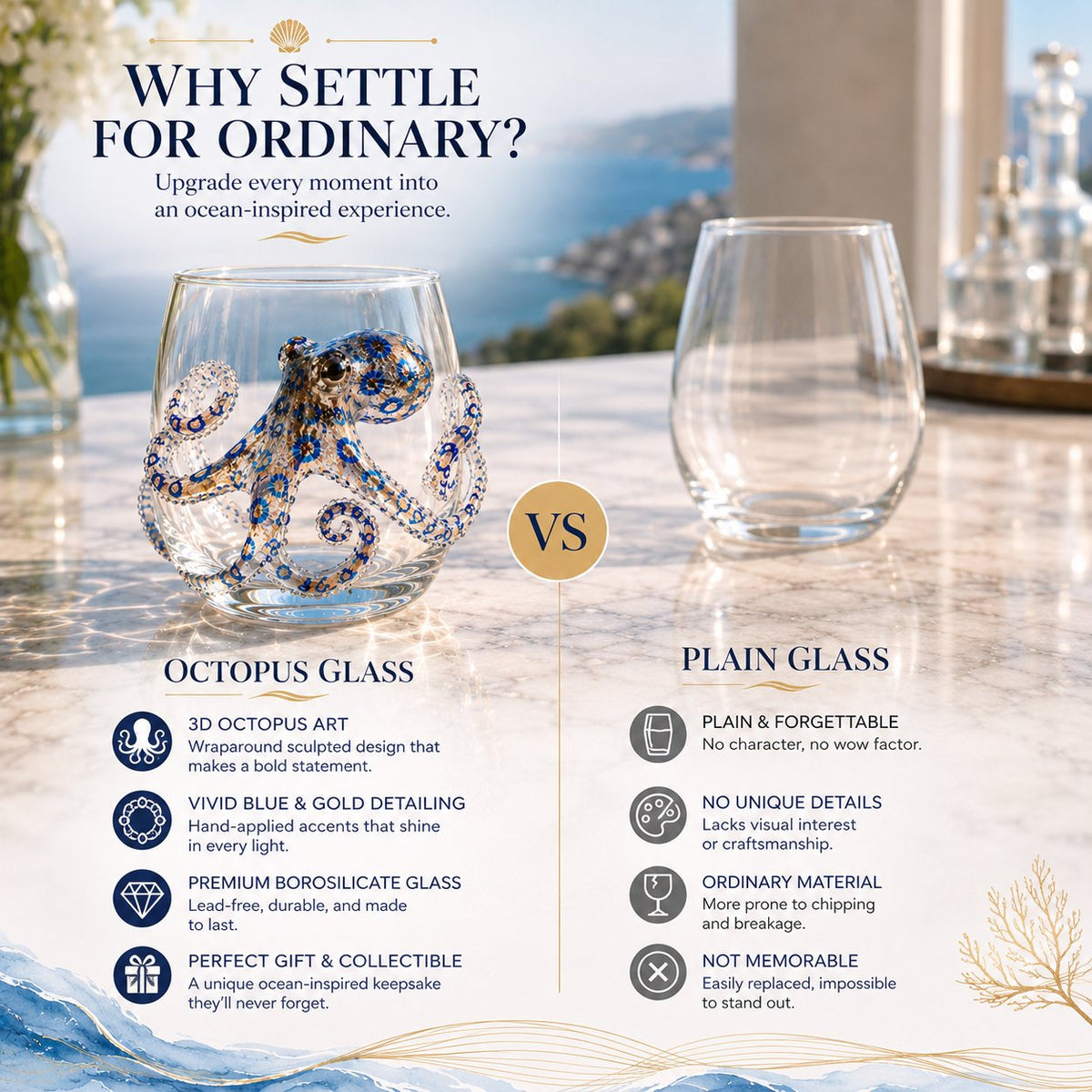 đ 3D Ocean Animal Artisan Glassware Collection for Fresher Sips, Coastal Elegance & Elevated Home Bar Vibes