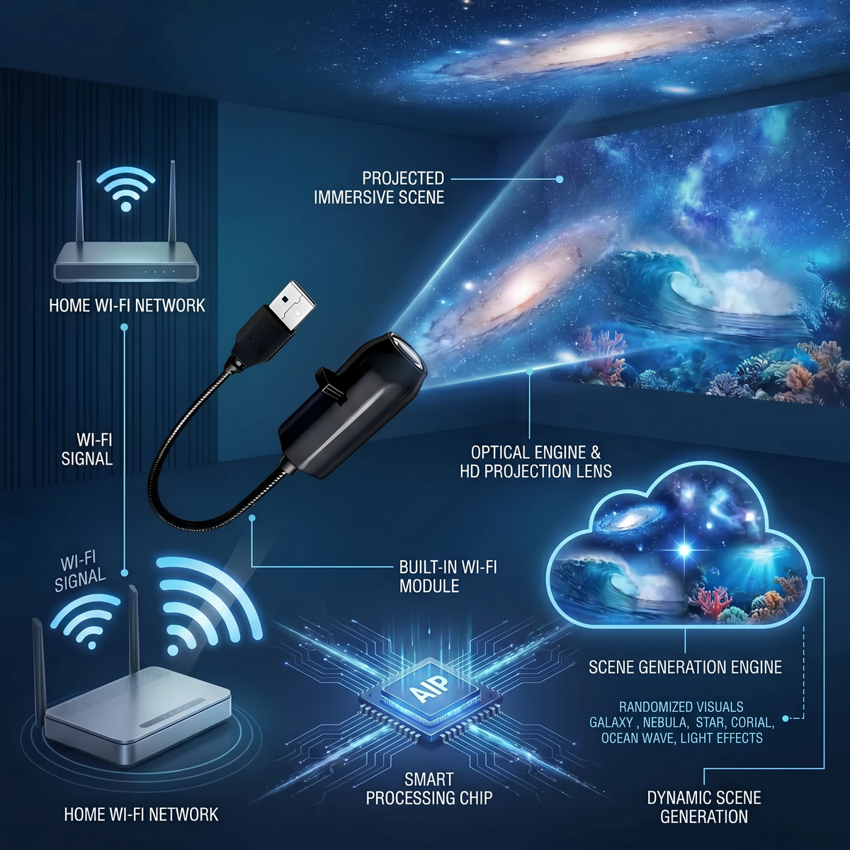 ⏰🔥Night Light Projector - Smart Holographic Star Projector