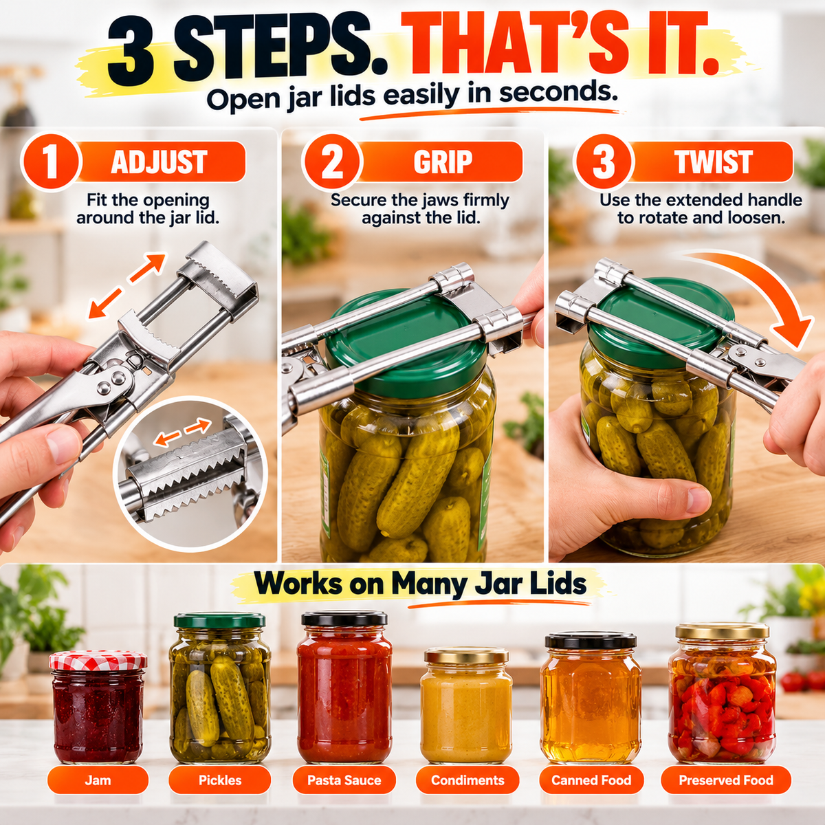 ๐ซ Easy-Grip Adjustable Jar Opener โ Open Stubborn Lids With Less Effort
