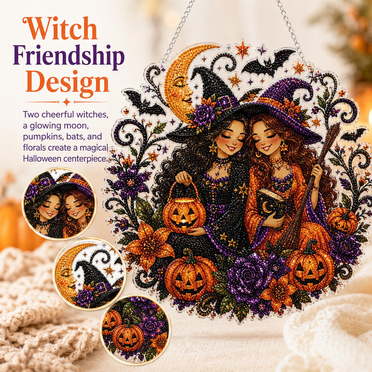 🎃Halloween Witch Friendship Diamond Art Suncatcher Sparkling Window Decor Gift✨