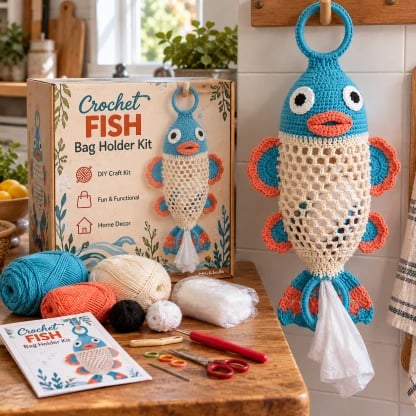 Crochet Animal Bag Holder DIY Kit โ Cute & Functional Hanging Storage Craft Kit