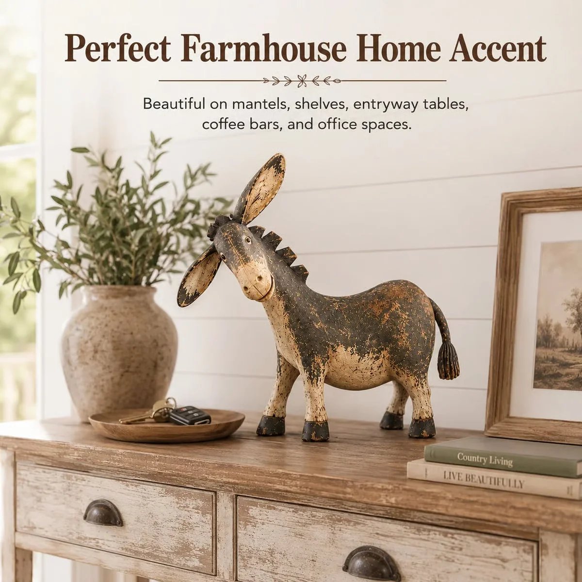 π΄ Rustic Donkey Figurine β¨ Distressed Vintage Resin Farmhouse Tabletop Decor
