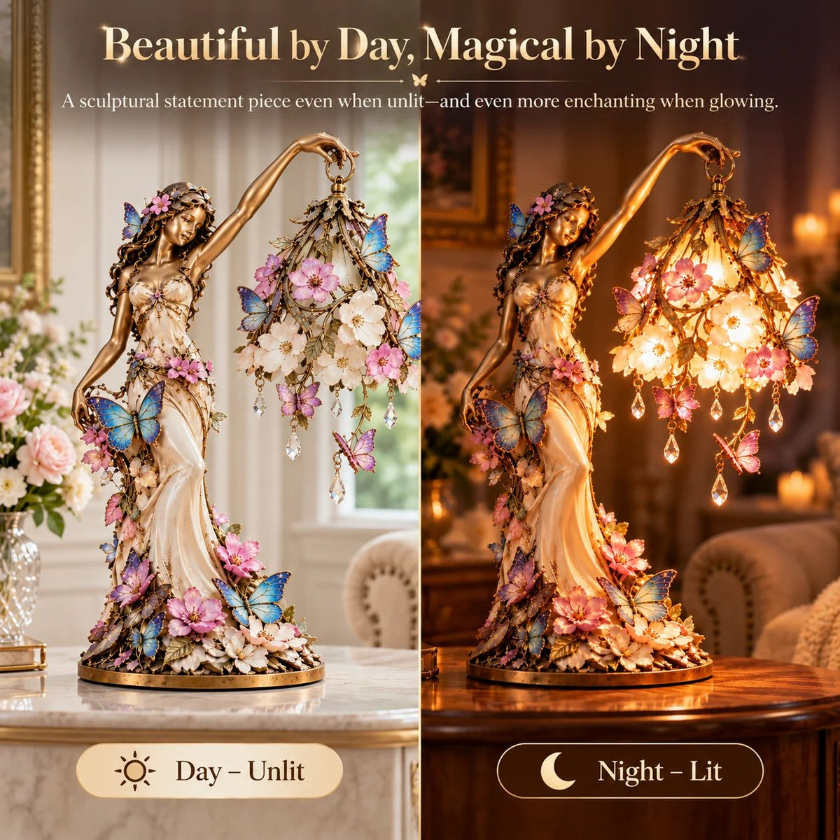 🦋 ✨Butterfly Lady Accent Lamp, Elegant Flower Goddess Light with Sparkling Crystal Drops for Home Decor🦋