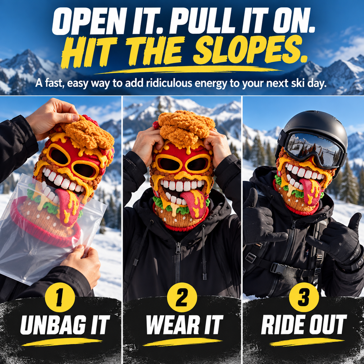 ๐ 50% OFF โ Funny Burger Monster Knit Ski Mask โ Novelty Food Balaclava ๐โ๏ธ