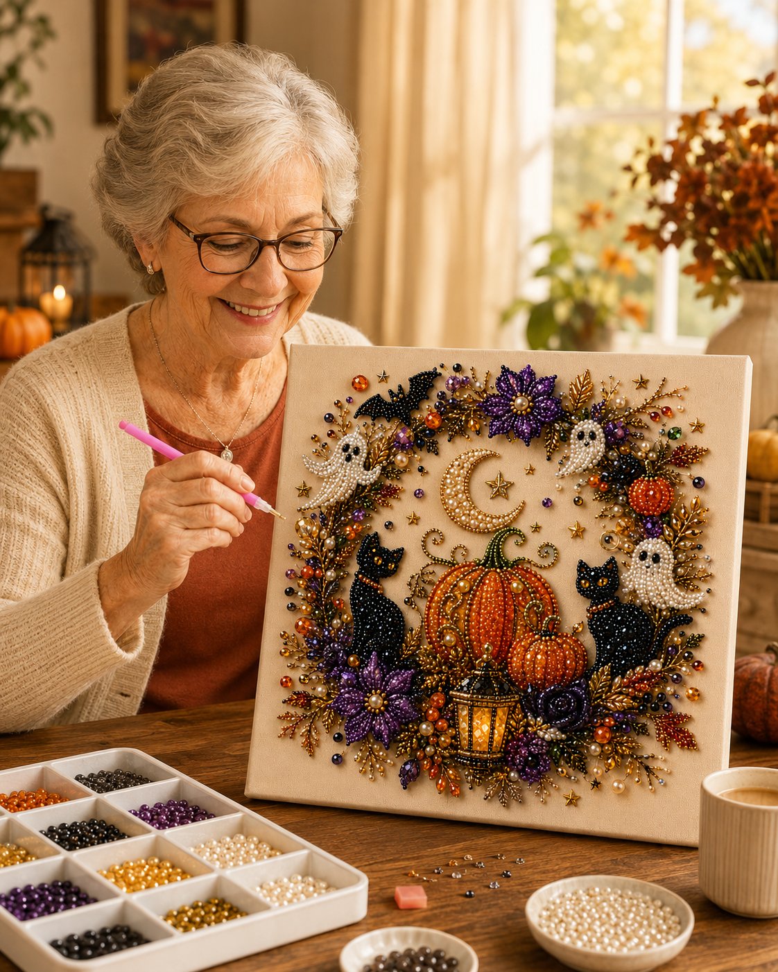 🔥 Last Day 49% OFF – ✨ Halloween Pearl Art DIY Kit – Turn Tiny Pearls into Spooky-Cute Magic👻⭐