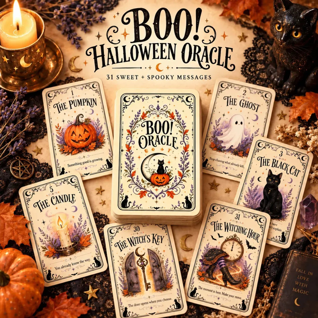 ๐ Sweet & Spooky Halloween Oracle Deck โ 31 Daily Spooky Messages for October
