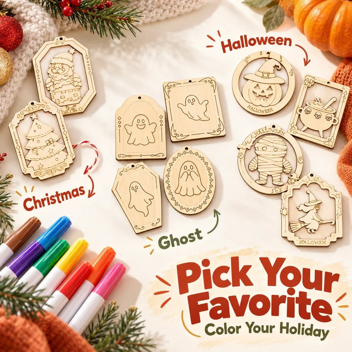 ๐จ๐Color Your Own Holiday Ornament Kit โ 12 Markers Included
