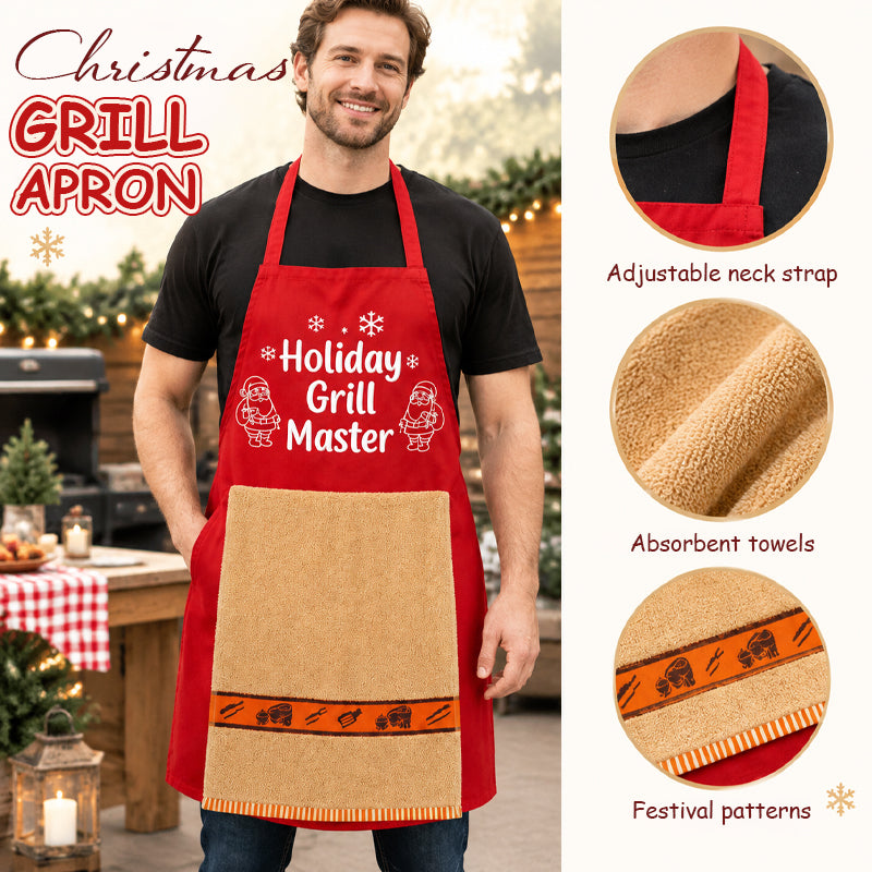 π
Christmas BBQ Apron β Funny Holiday Grill Master Apron with Towel