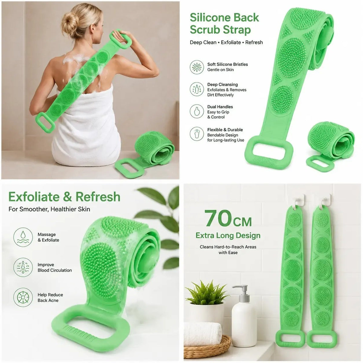🌿 Soft Silicone Back Scrubber for Fresh Clean Showers ✨🚿🛁