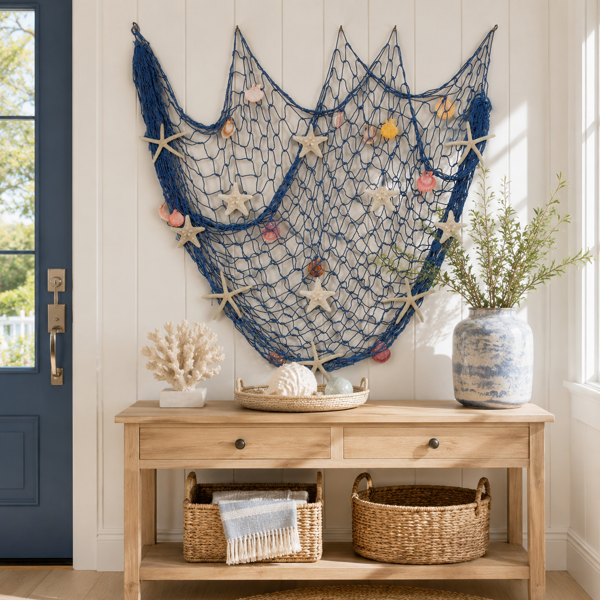 πβ¨ Coastal Fishing Net Wall Hanging with Fairy Lights