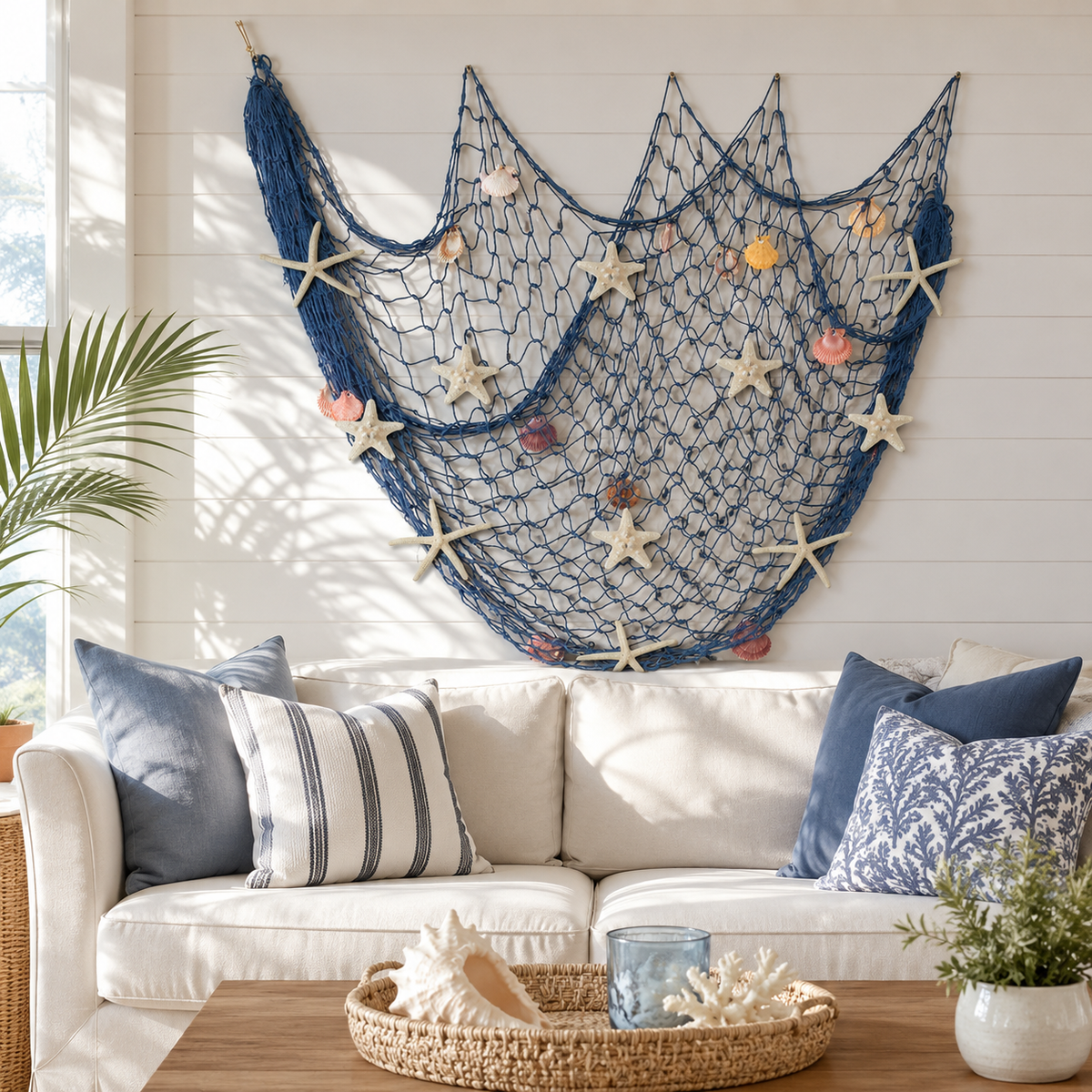 πβ¨ Coastal Fishing Net Wall Hanging with Fairy Lights