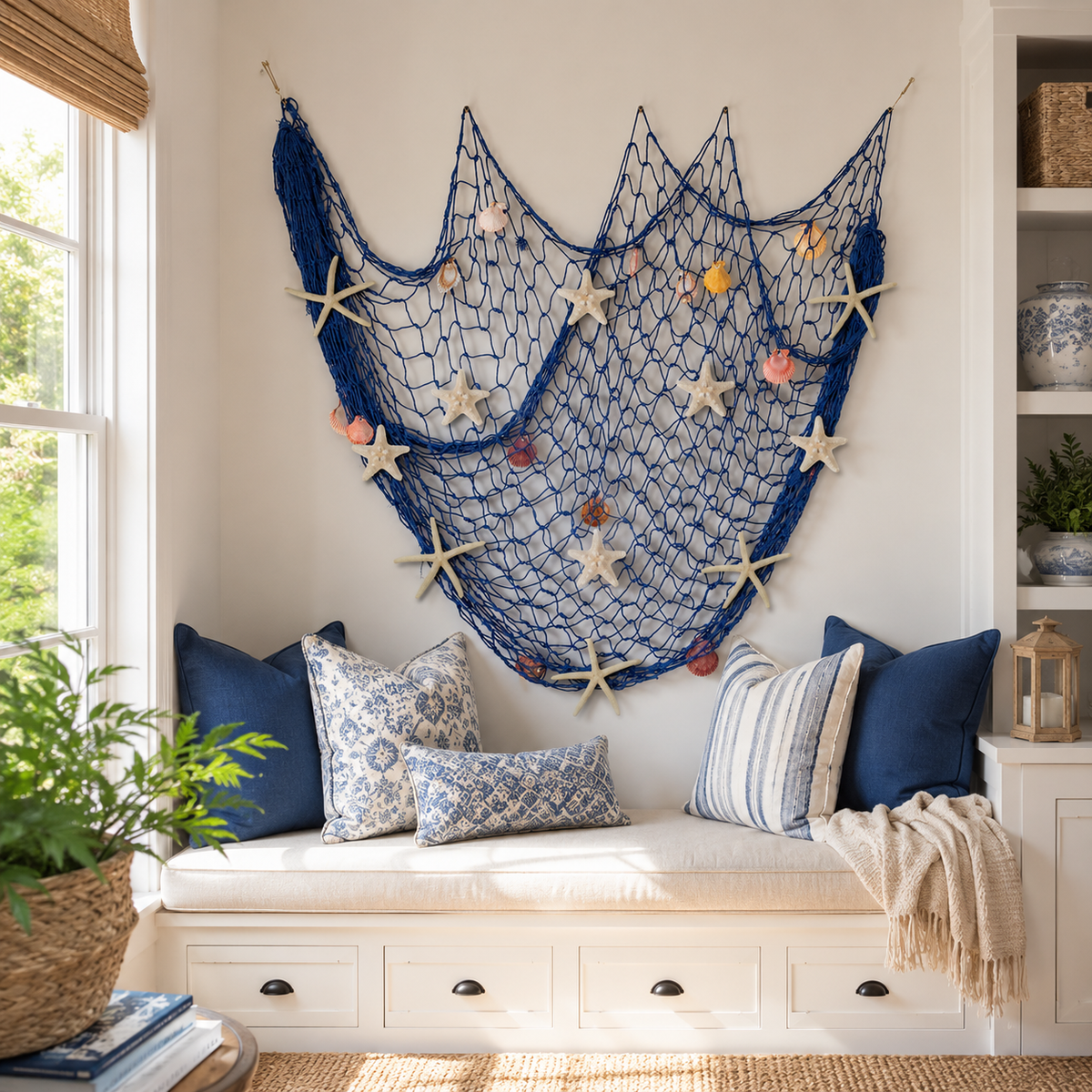 πβ¨ Coastal Fishing Net Wall Hanging with Fairy Lights
