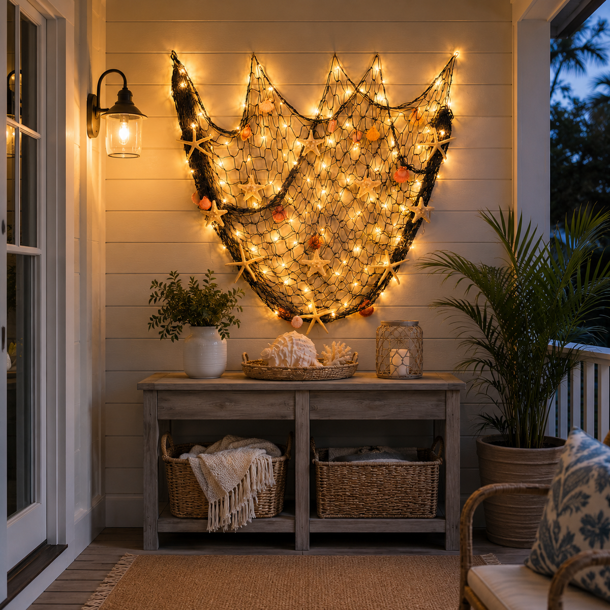 πβ¨ Coastal Fishing Net Wall Hanging with Fairy Lights