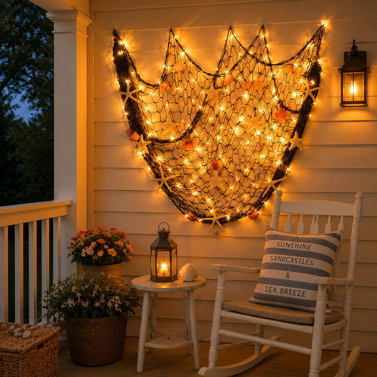 πβ¨ Coastal Fishing Net Wall Hanging with Fairy Lights