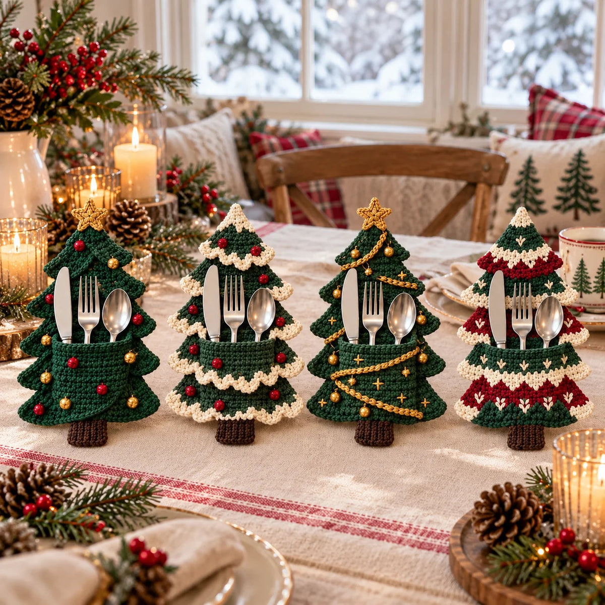 ๐งถ Holiday Celebration 50% OFF โจ-๐ 4 Cute Crochet Christmas Tree Cutlery Holder Patterns ๐
