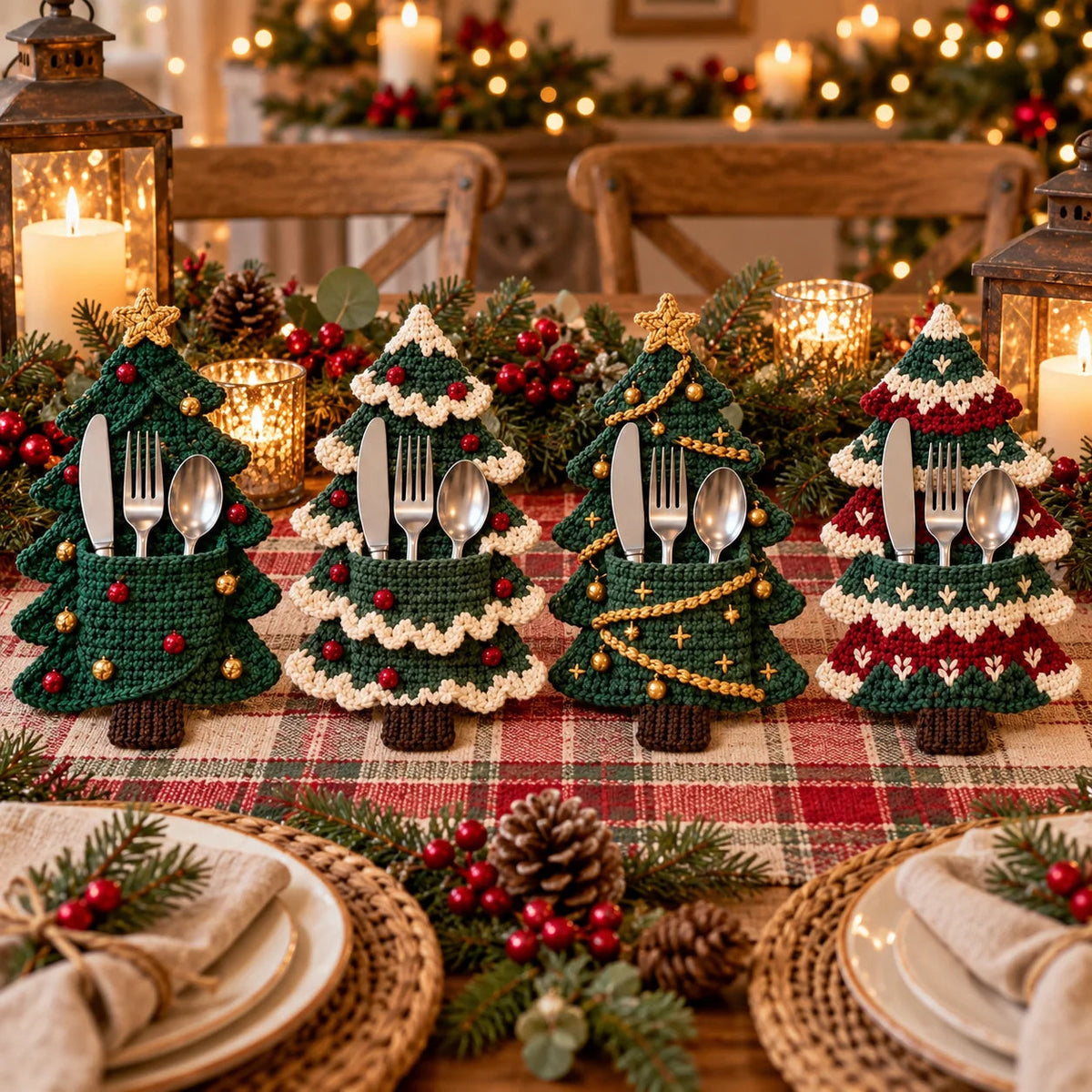๐งถ Holiday Celebration 50% OFF โจ-๐ 4 Cute Crochet Christmas Tree Cutlery Holder Patterns ๐
