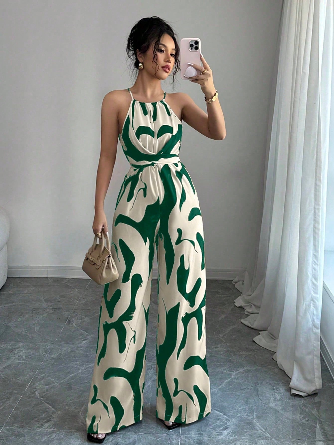 Women’s Halter Wide Leg Printed Jumpsuit