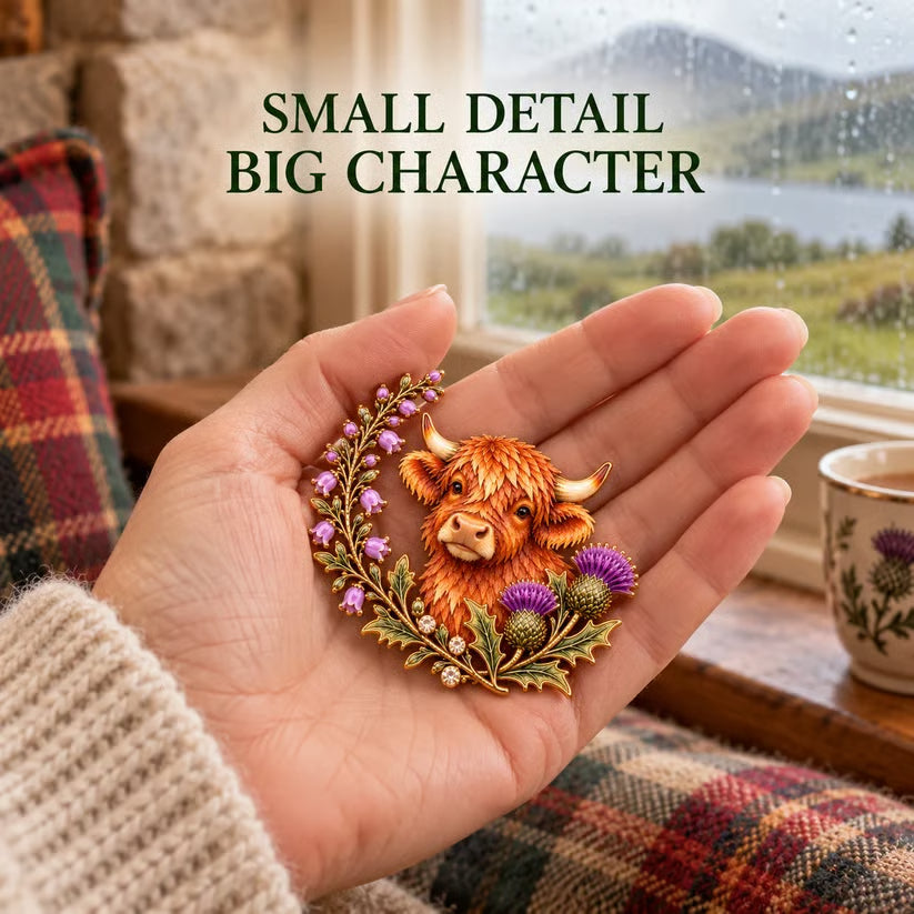 🏴 Last Day 50% OFF✨-🐮 Scottish Highland Cow Thistle Enamel Brooch 🌿