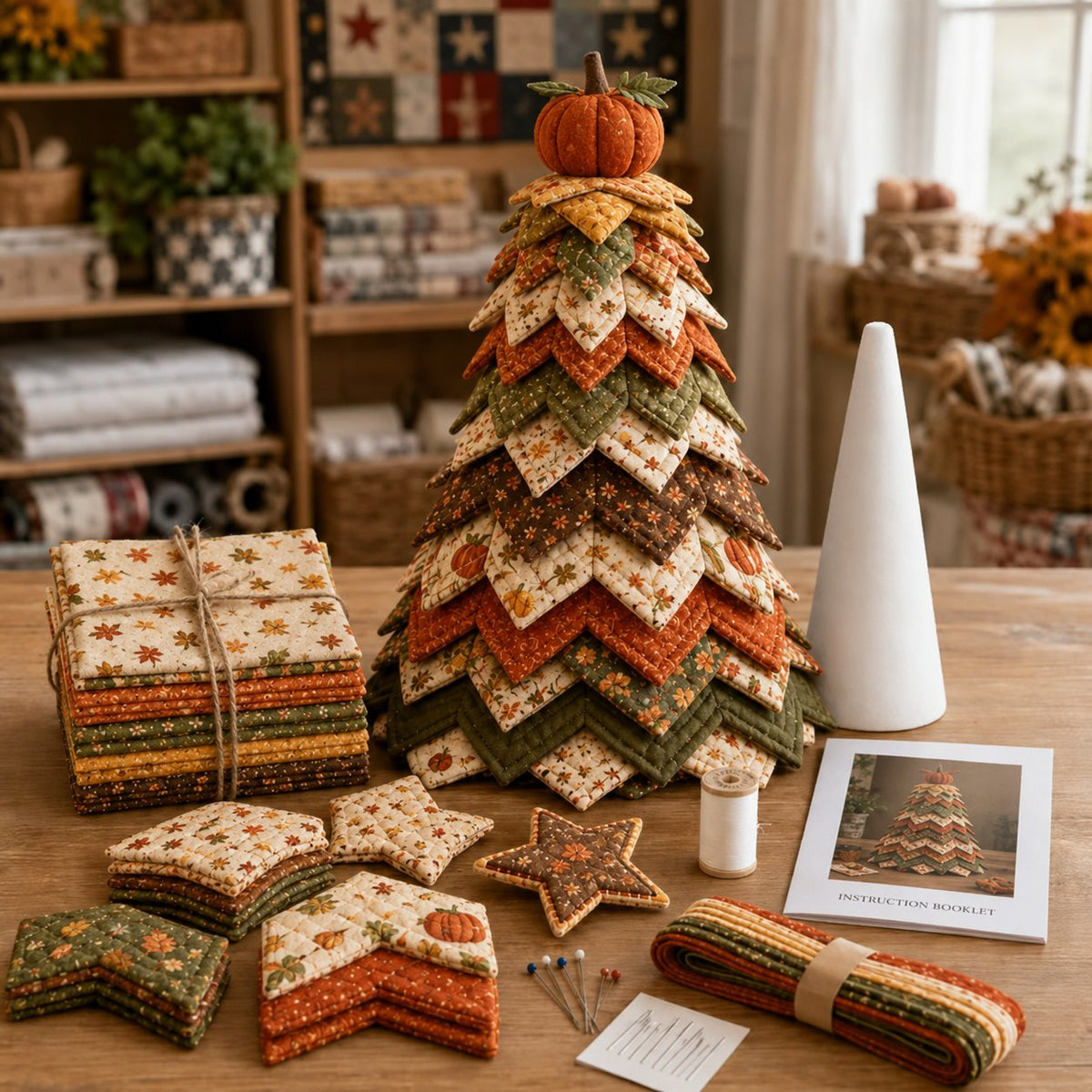 đ„LAST DAY 50% OFF - đAmericana Christmas Tree Quilt Kit â Easy Layered Fabric Holiday DĂ©cor for Quilting Lovers