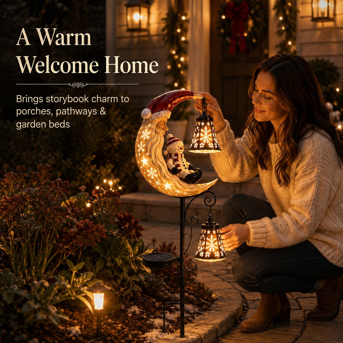 ๐ฅ Holiday Celebration 50% OFF โจ-๐ Solar Moon Santa Garden Stake Light with Snowflake Lanterns
