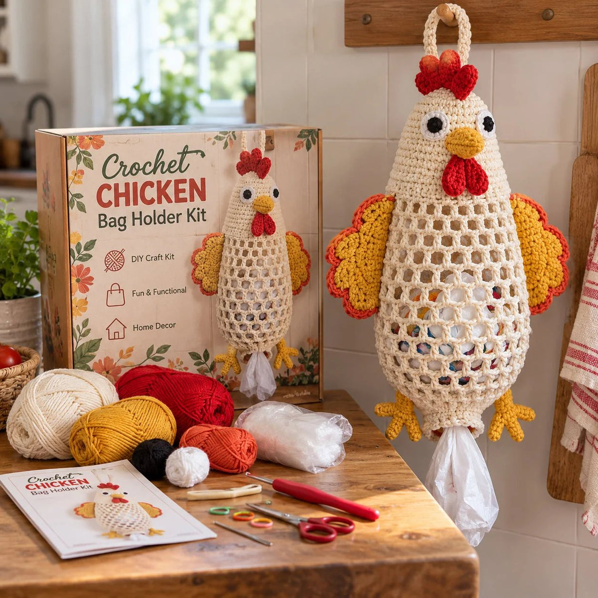 Crochet Animal Bag Holder DIY Kit โ Cute & Functional Hanging Storage Craft Kit