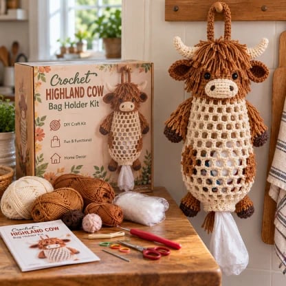 Crochet Animal Bag Holder DIY Kit โ Cute & Functional Hanging Storage Craft Kit