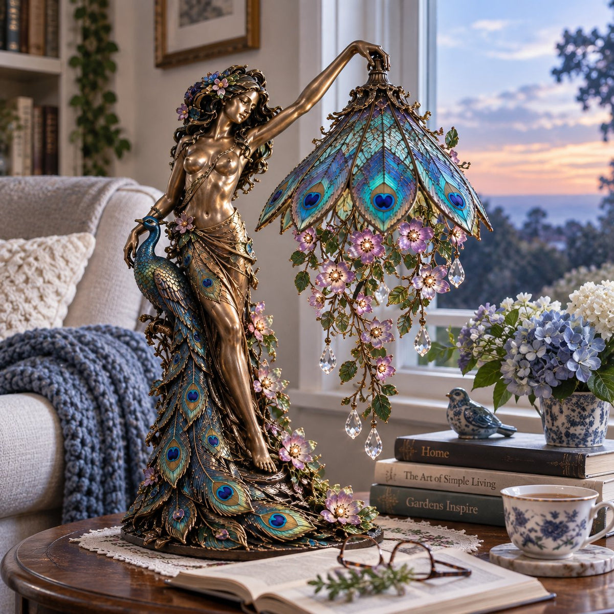 π¦π Peacock Goddess Table Lamp, Elegant LED Decor Lamp with Glam Peacock Details for Home Ornament