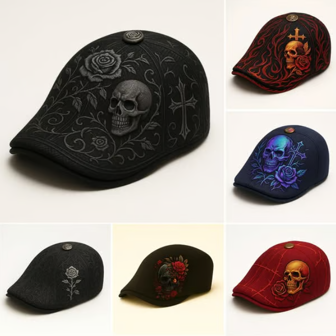 🔥Last Day 50% OFF💀Handcrafted Skull & Thorn Flat Cap