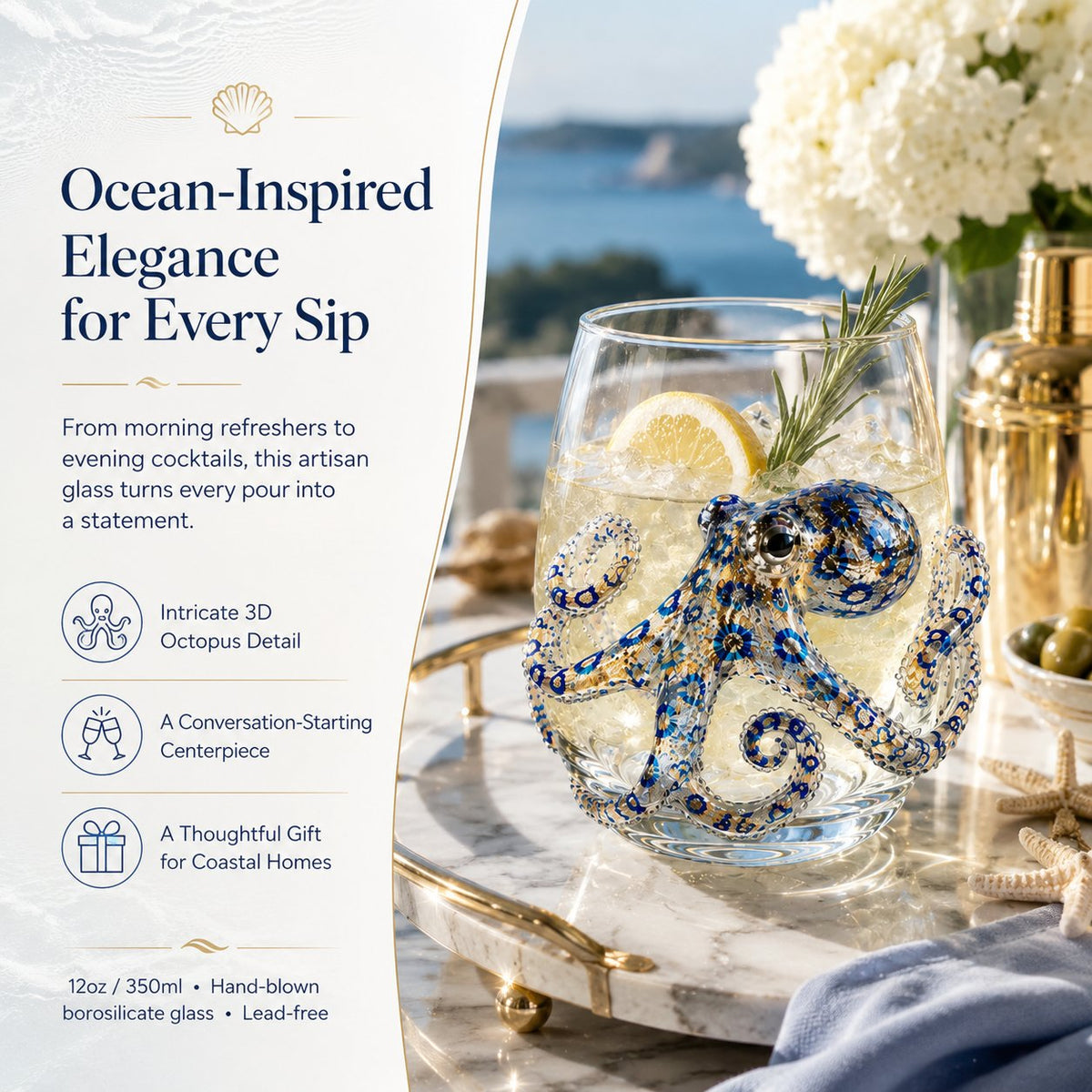 đ 3D Ocean Animal Artisan Glassware Collection for Fresher Sips, Coastal Elegance & Elevated Home Bar Vibes