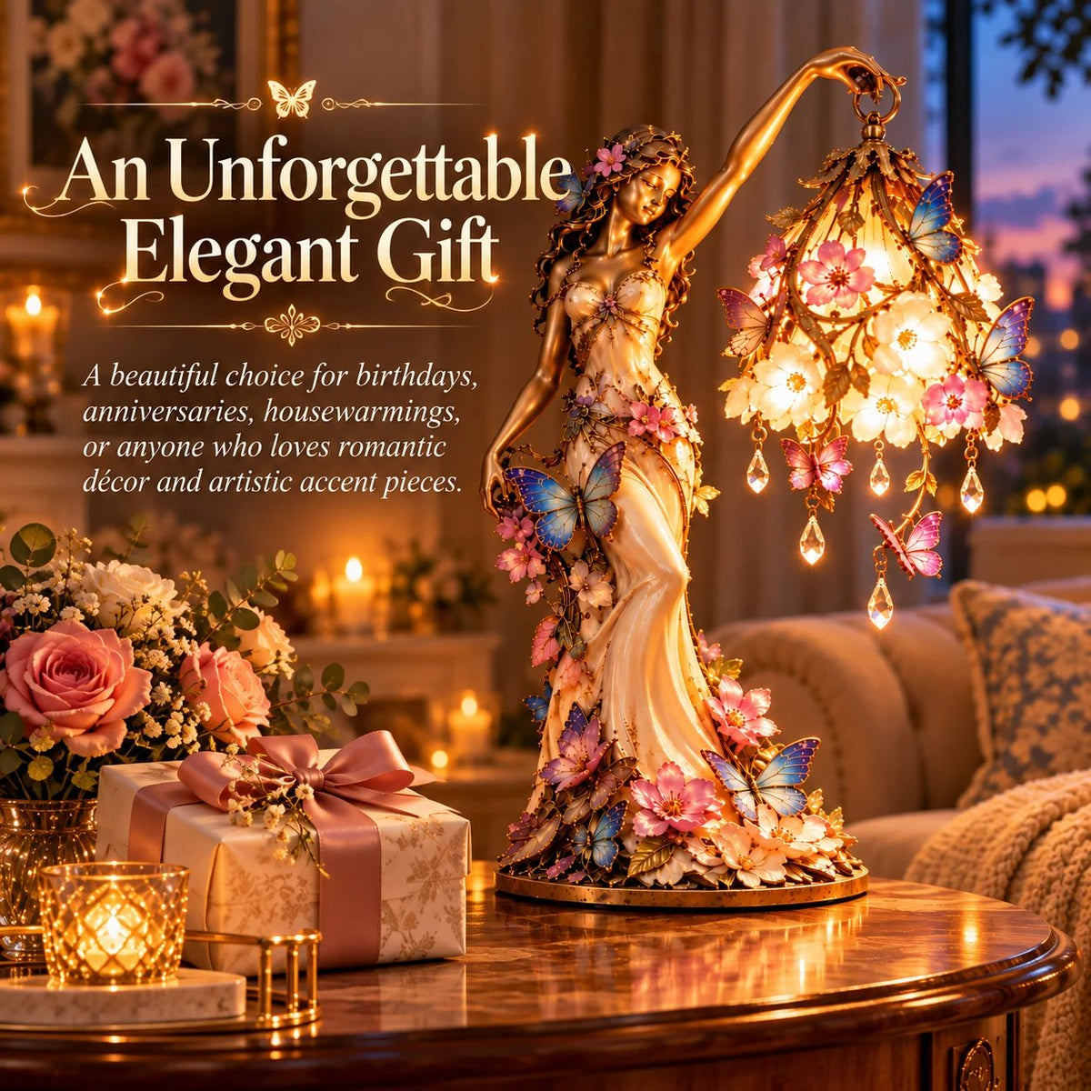 🦋 ✨Butterfly Lady Accent Lamp, Elegant Flower Goddess Light with Sparkling Crystal Drops for Home Decor🦋