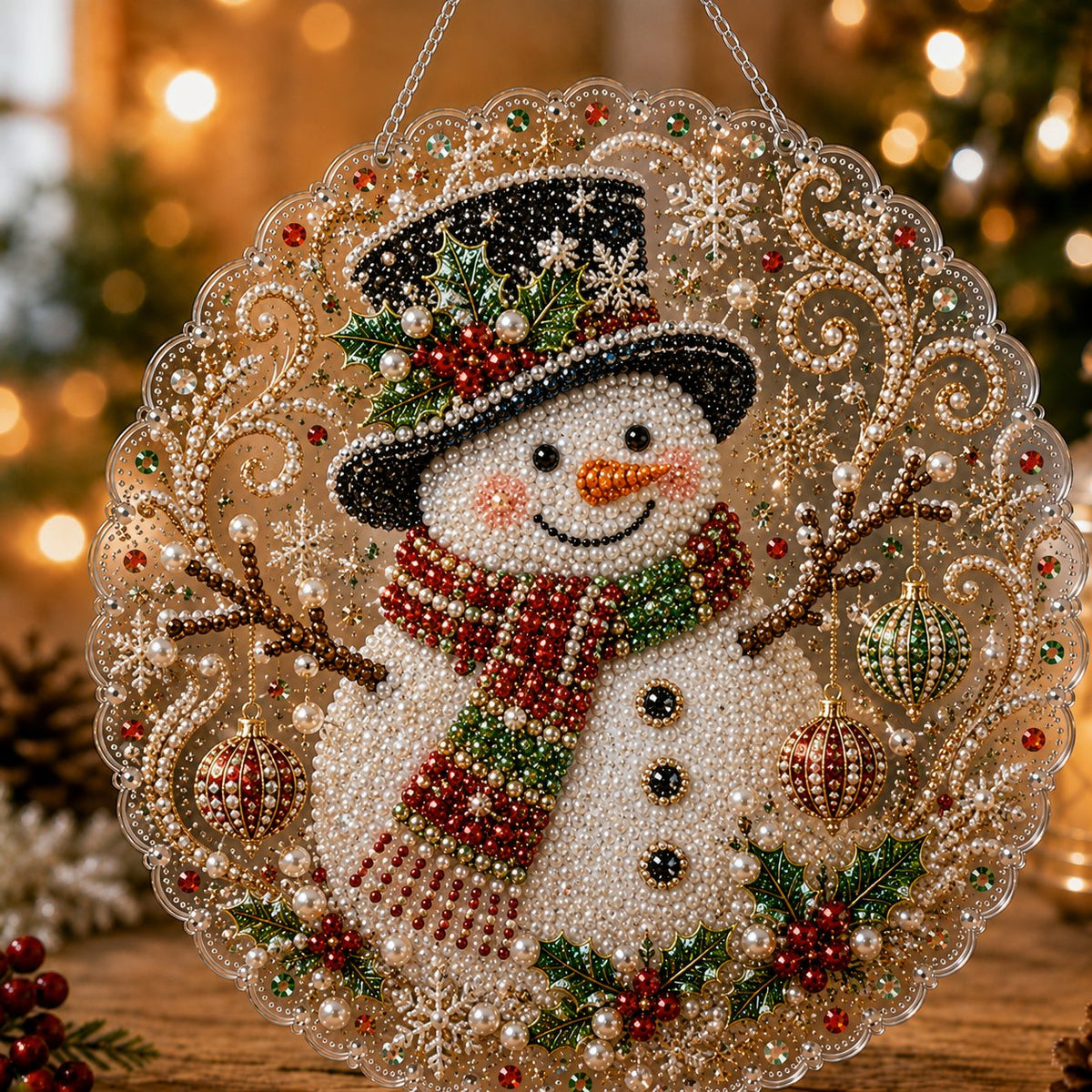 🎄 LAST DAY 69% OFF – ✨ Christmas Pearl Diamond Art Hanging Ornament Kit | Luxury Flocked Canvas with Scratch-Resistant Non-Fading Pearl Beads DIY Handmade Holiday Hanging Decor 🎅💎