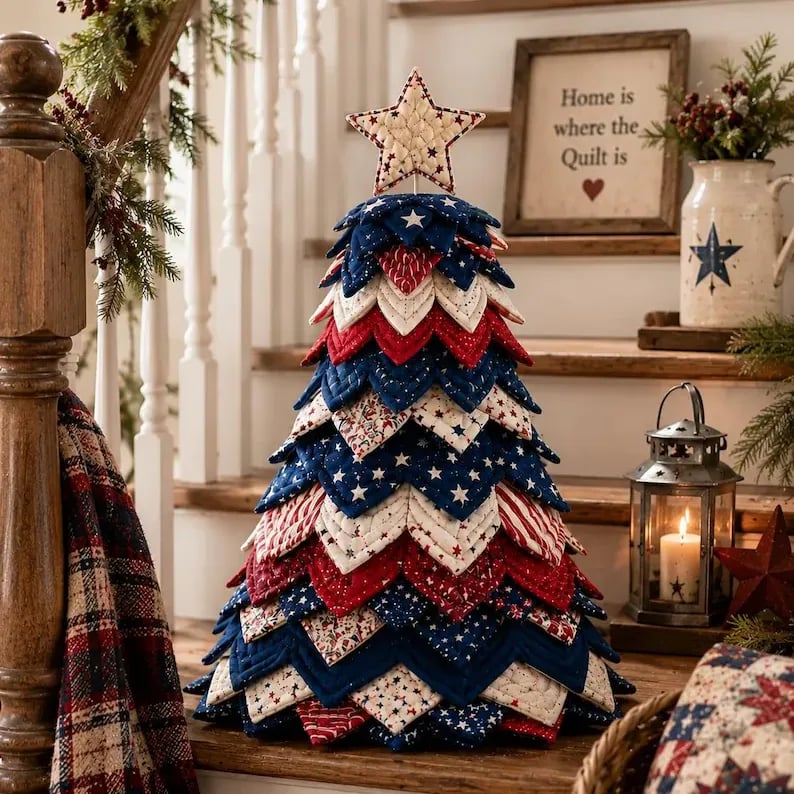 đ„LAST DAY 50% OFF - đAmericana Christmas Tree Quilt Kit â Easy Layered Fabric Holiday DĂ©cor for Quilting Lovers