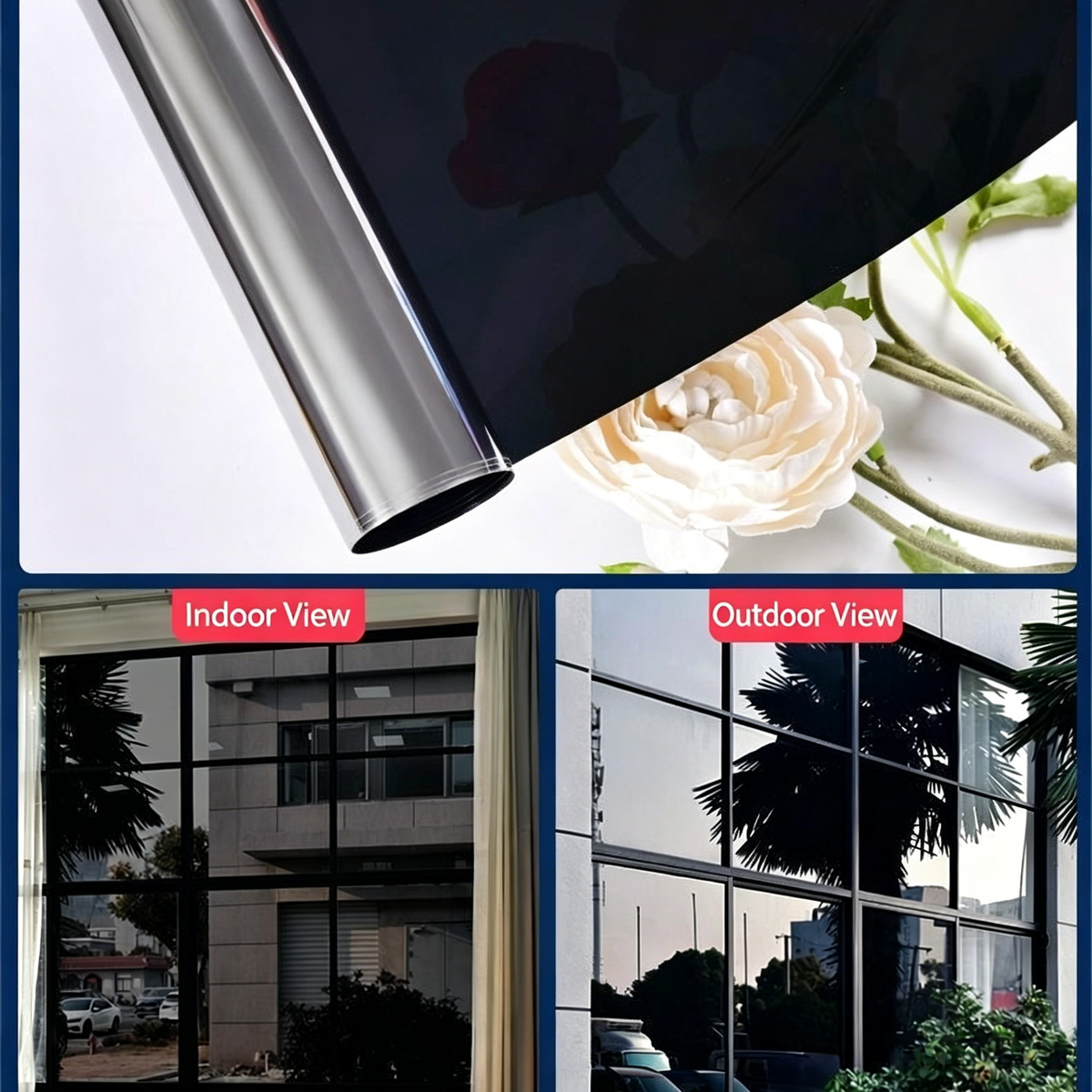 One-Way Privacy Window Film – Static Cling Mirror Tint with Full DIY Kit