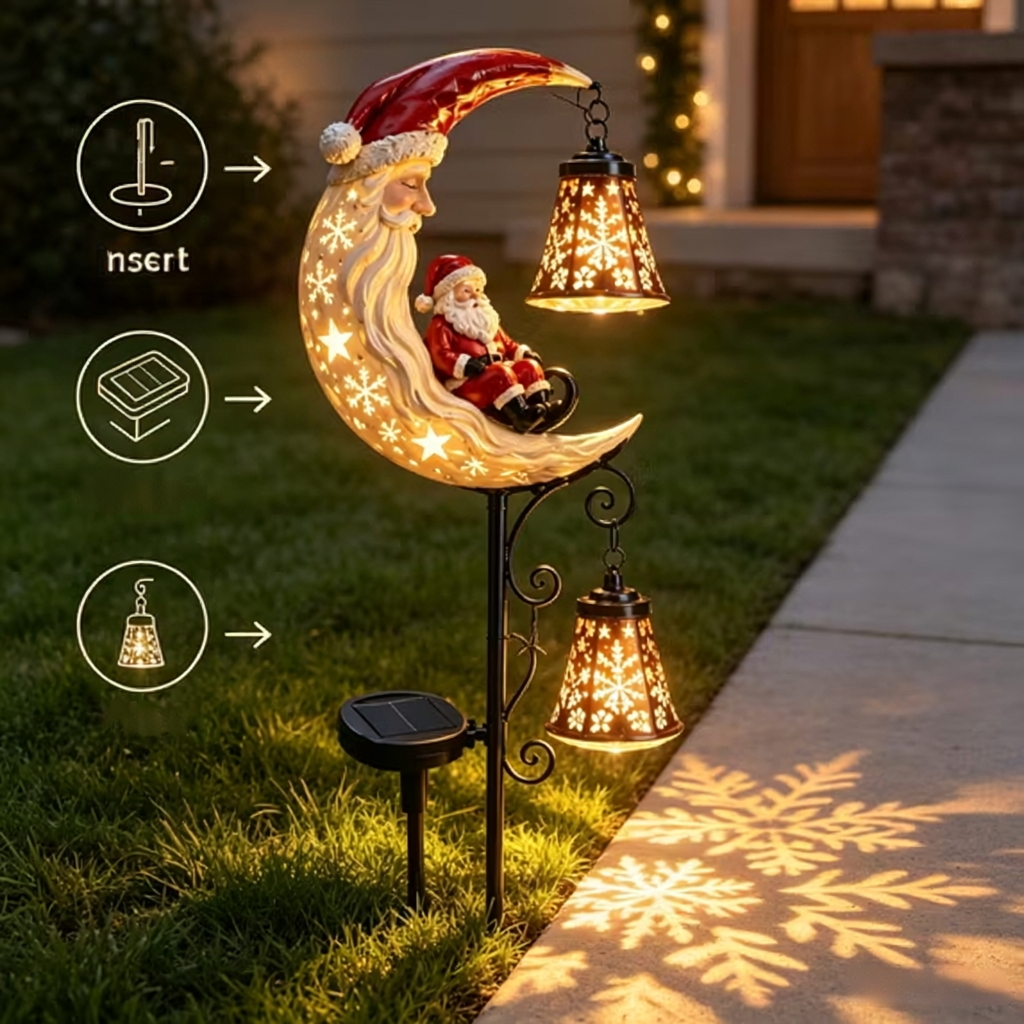 ๐ฅ Holiday Celebration 50% OFF โจ-๐ Solar Moon Santa Garden Stake Light with Snowflake Lanterns