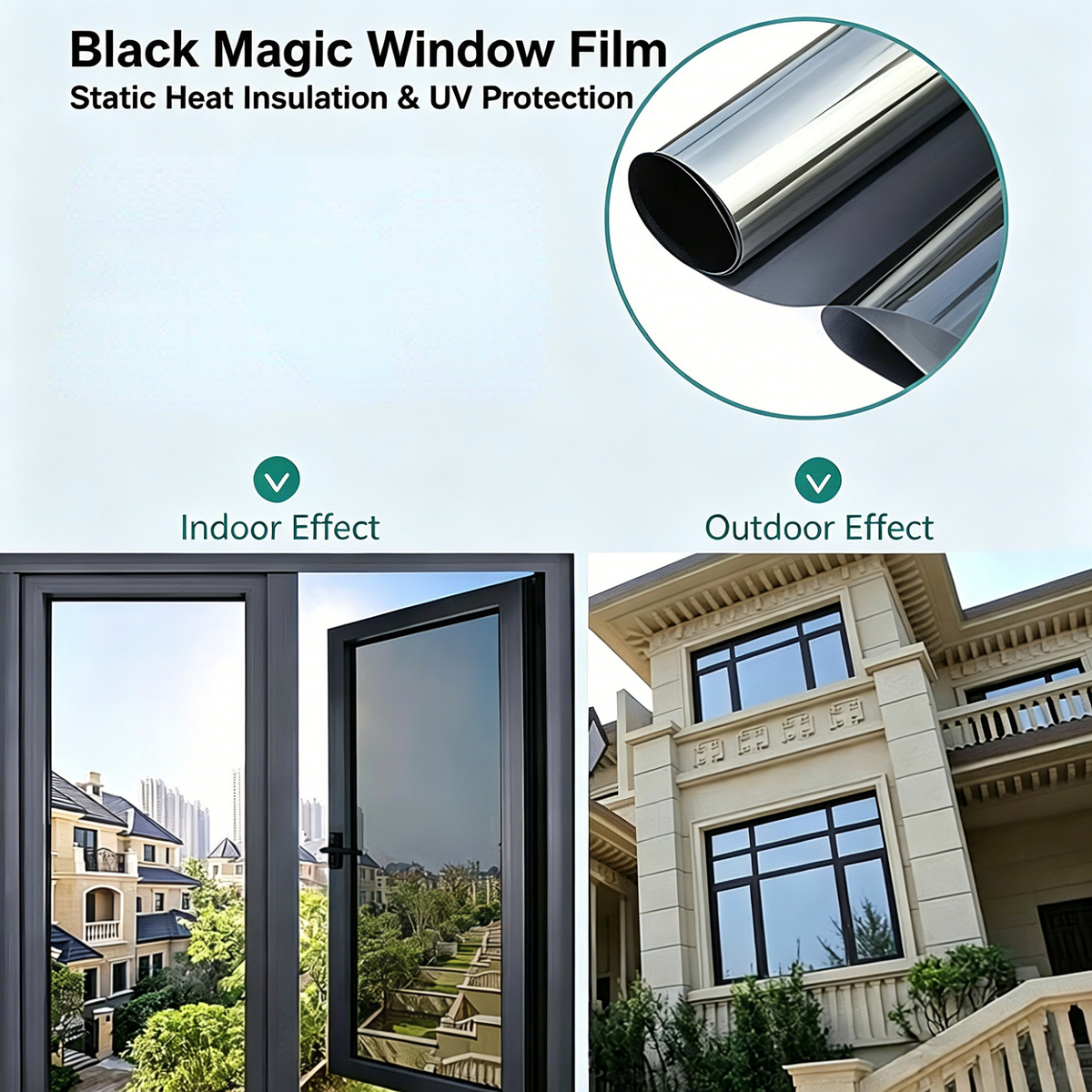 One-Way Privacy Window Film – Static Cling Mirror Tint with Full DIY Kit