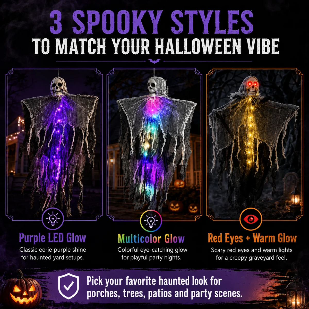 π» LED Hanging Ghost Halloween Decoration β Glowing Skull & Spooky Gauze