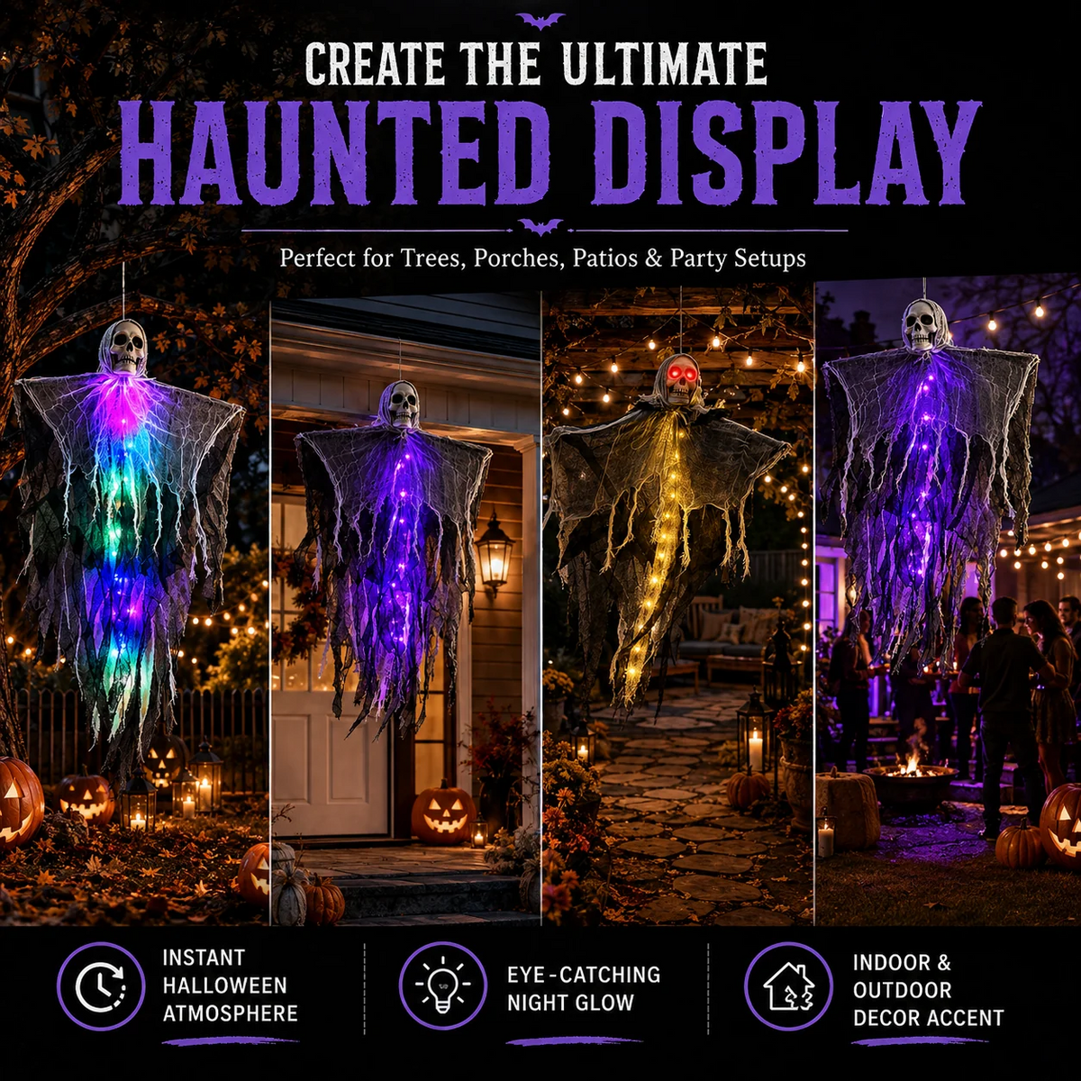 π» LED Hanging Ghost Halloween Decoration β Glowing Skull & Spooky Gauze