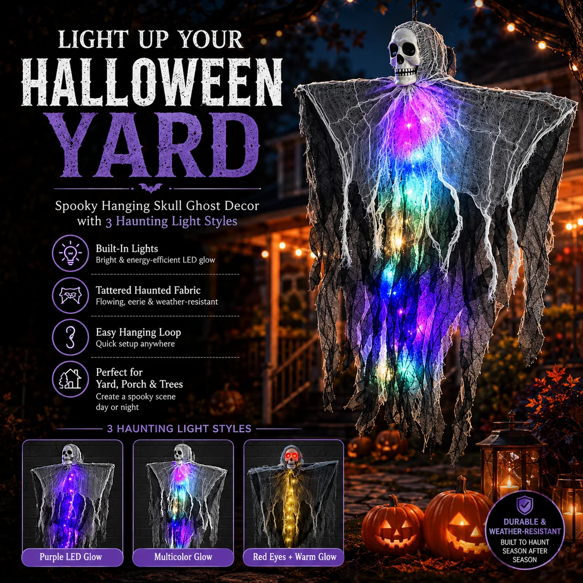 π» LED Hanging Ghost Halloween Decoration β Glowing Skull & Spooky Gauze