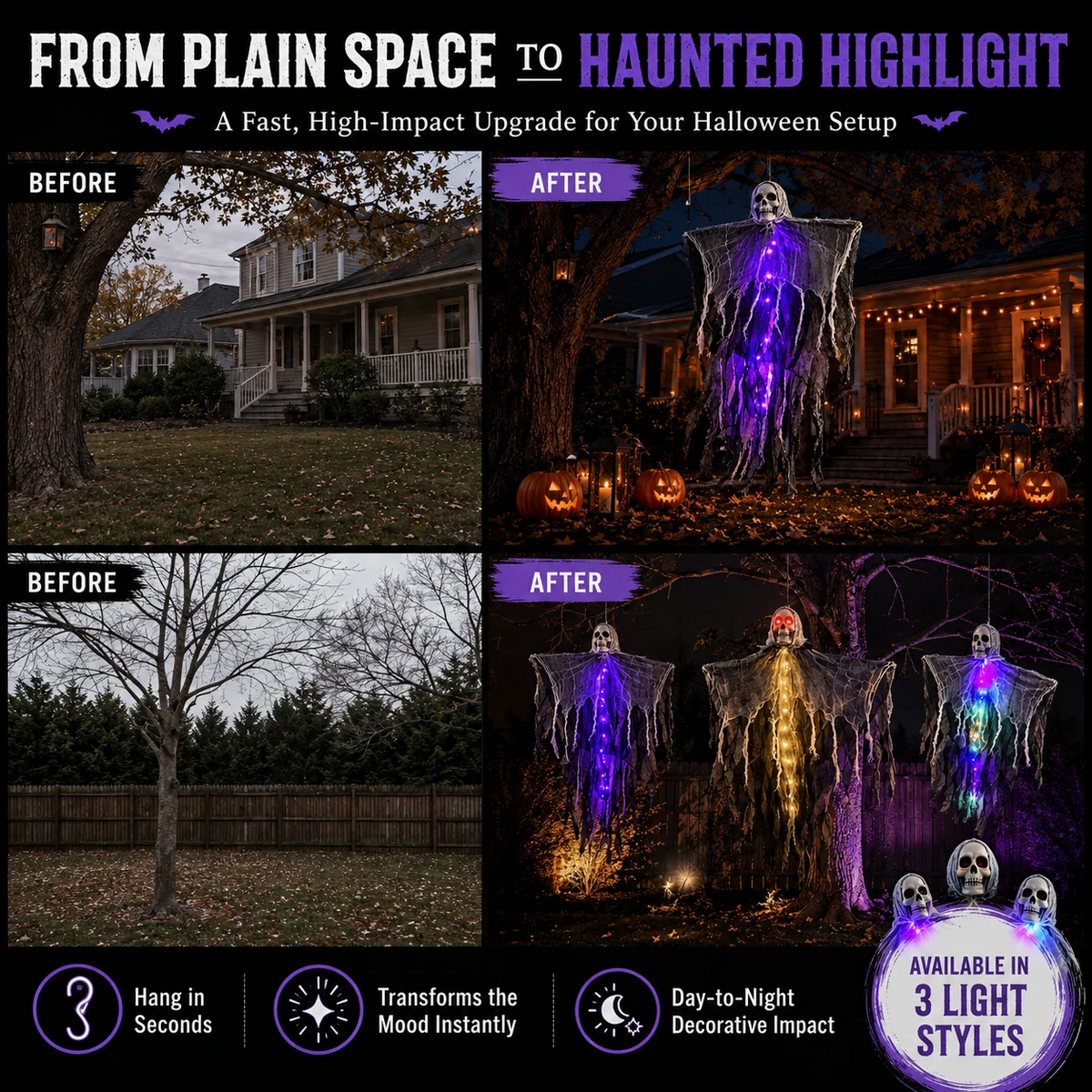 π» LED Hanging Ghost Halloween Decoration β Glowing Skull & Spooky Gauze