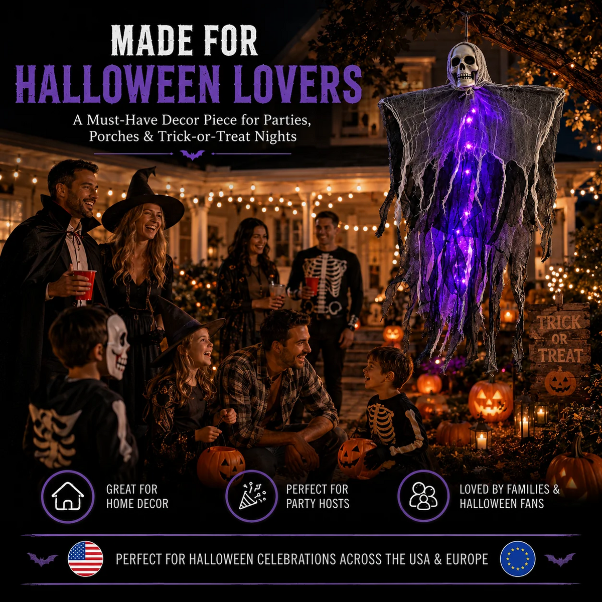π» LED Hanging Ghost Halloween Decoration β Glowing Skull & Spooky Gauze