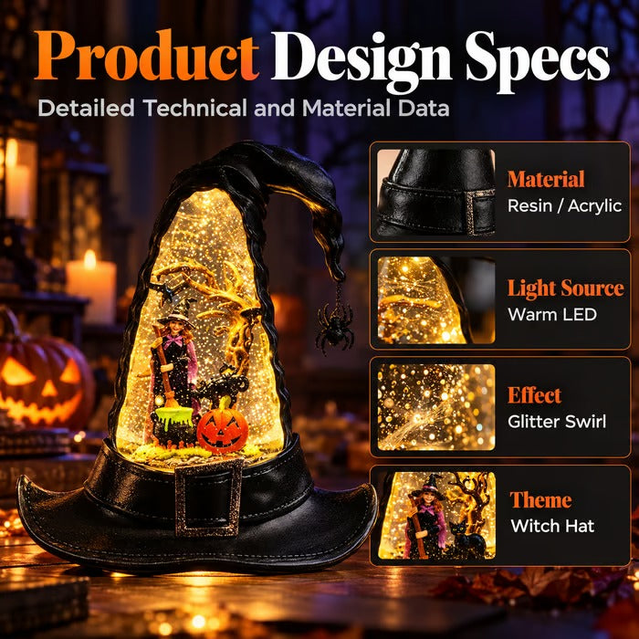 ๐ 50% OFF โ Halloween Witch Hat Glitter Water Lantern โ Lighted Spinning Glitter Decor โจ