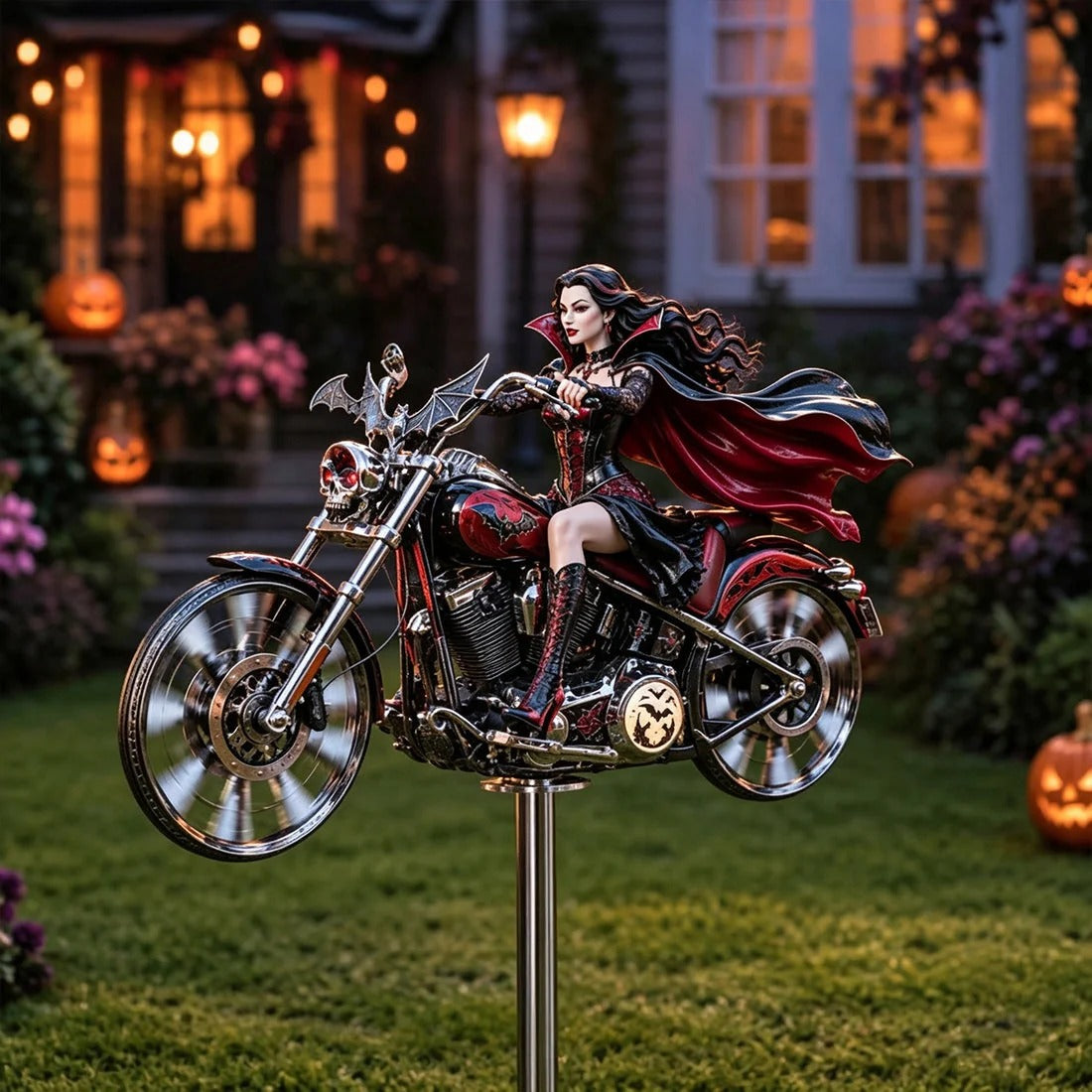š Halloween Motorcycle Wind Spinner ā Spooky Outdoor Yard Decoration