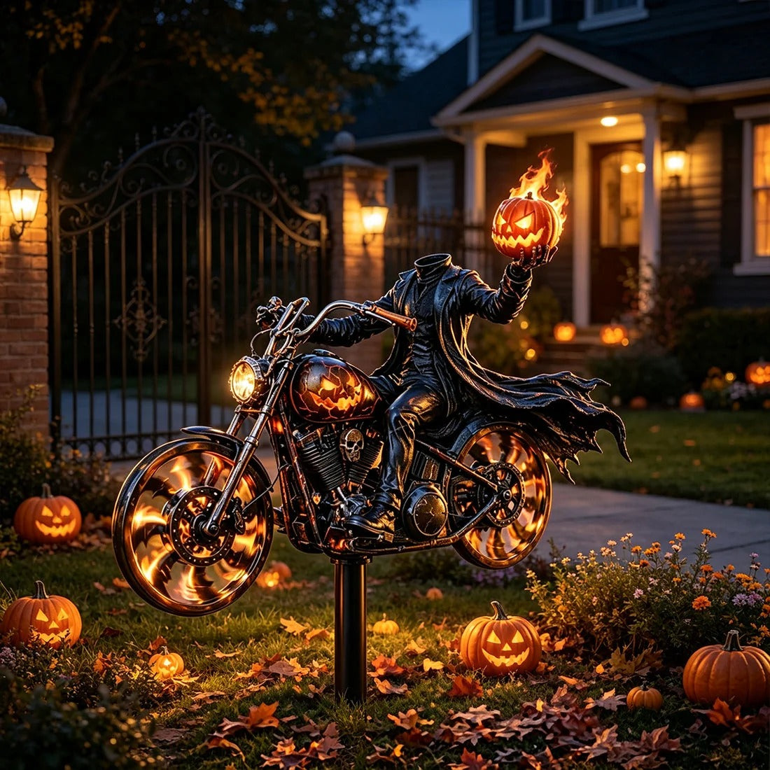 š Halloween Motorcycle Wind Spinner ā Spooky Outdoor Yard Decoration