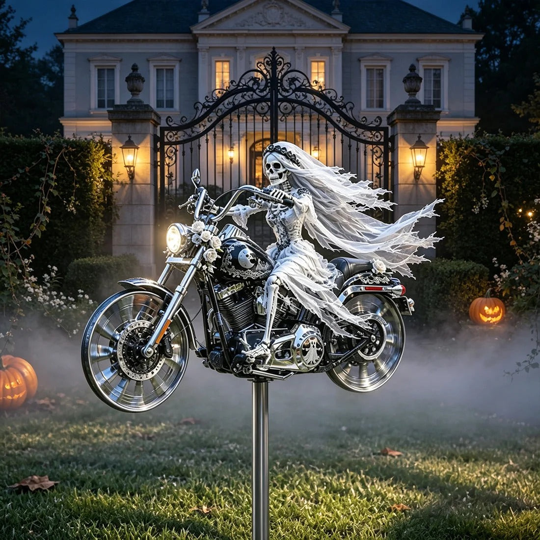 š Halloween Motorcycle Wind Spinner ā Spooky Outdoor Yard Decoration