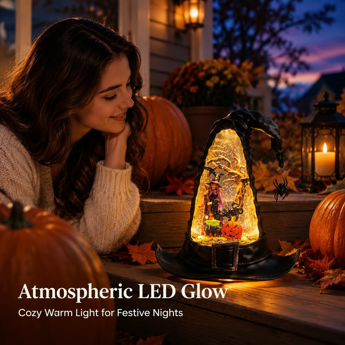 ๐ 50% OFF โ Halloween Witch Hat Glitter Water Lantern โ Lighted Spinning Glitter Decor โจ